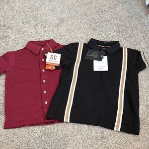 Denim & Flower Kids Button Down Shirt Set - Burgundy and Black